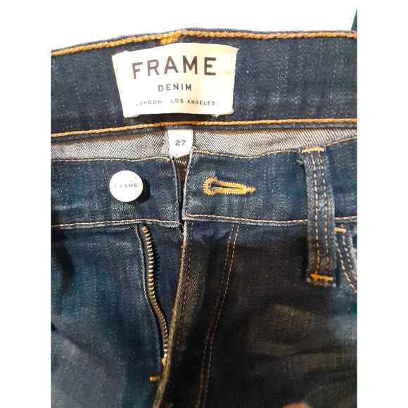 FRAME Dark Wash Destressed‎ Ripped Jeans Size 27 Le Skinny De Jeanne - Picture 6 of 9